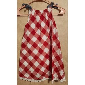 Crown & Ivy Kids Red Gingham Check Dress Blue Chambray Tie Eyelet Lace Size 6